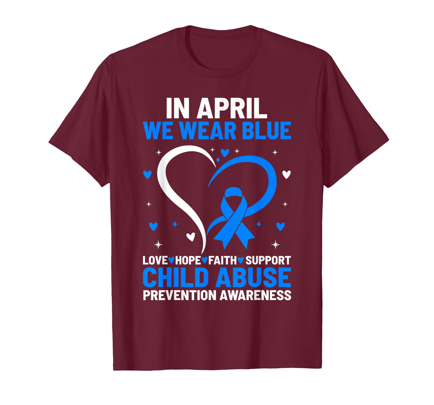 in April We Wear Blue Ribbon Child Abuse Prevention T-Shirt