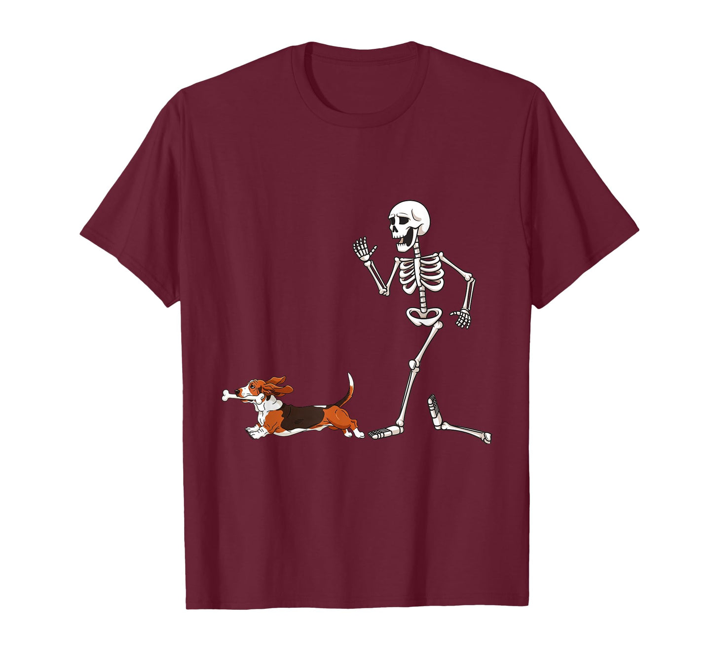 Funny Halloween Basset Hound and Skeleton T-Shirt
