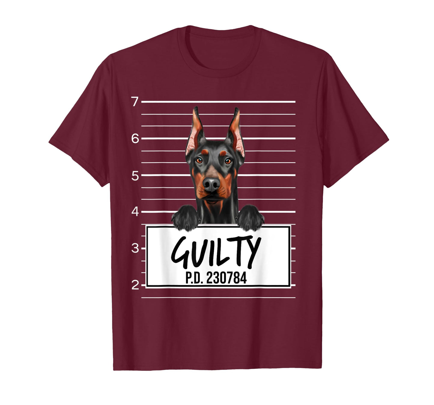 Funny Doberman Pinscher Mugshot Guilty Dog T-Shirt
