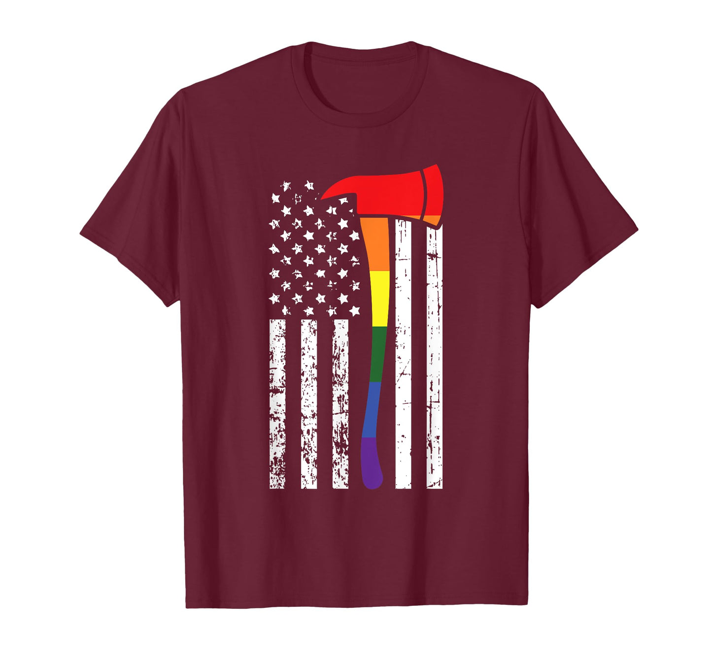 Firefighter American Flag LGBT-Q Gay Pride Flag Fireman Ally T-Shirt