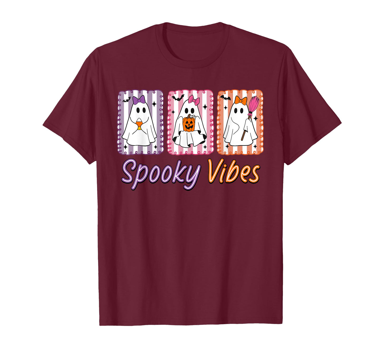 Preppy Spooky Vibes Cute Ghost Halloween Women Girls Kids T-Shirt