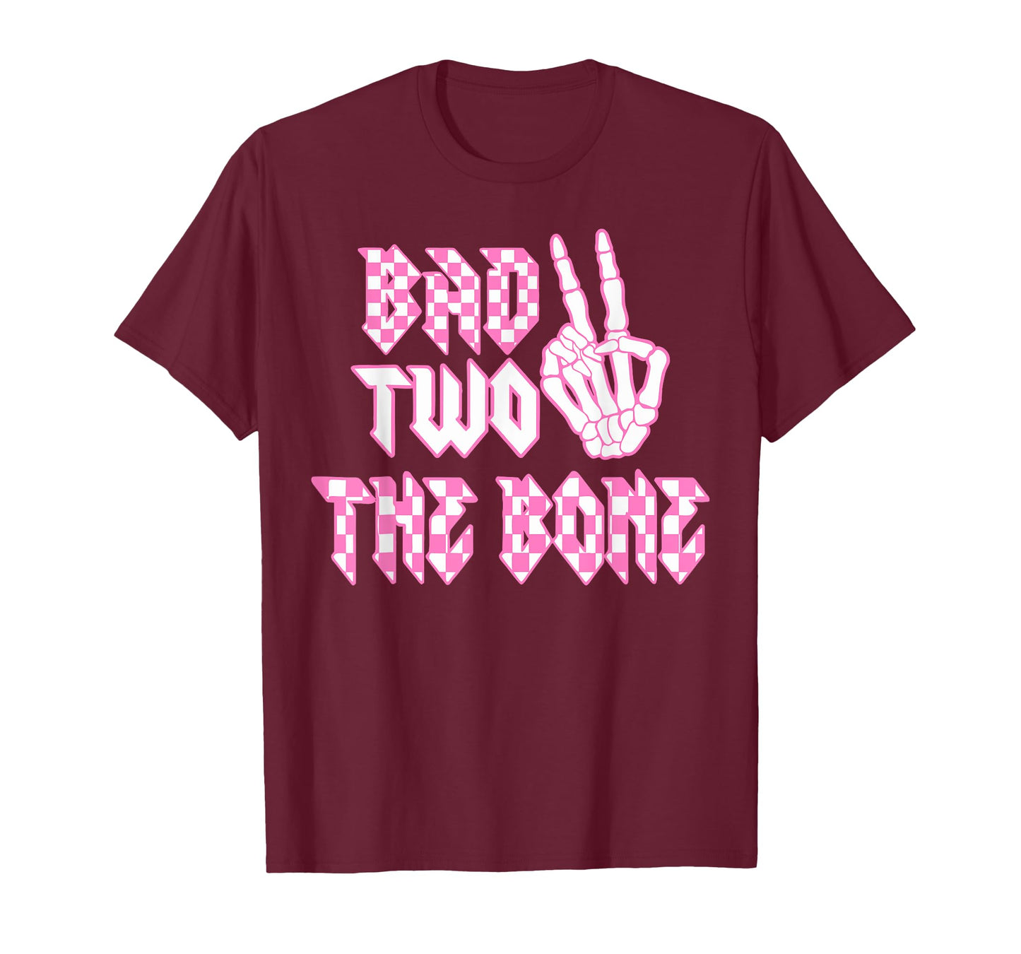Cute Bad Two the Bone Birthday 2 Years Old Pink Bow Skeleton T-Shirt