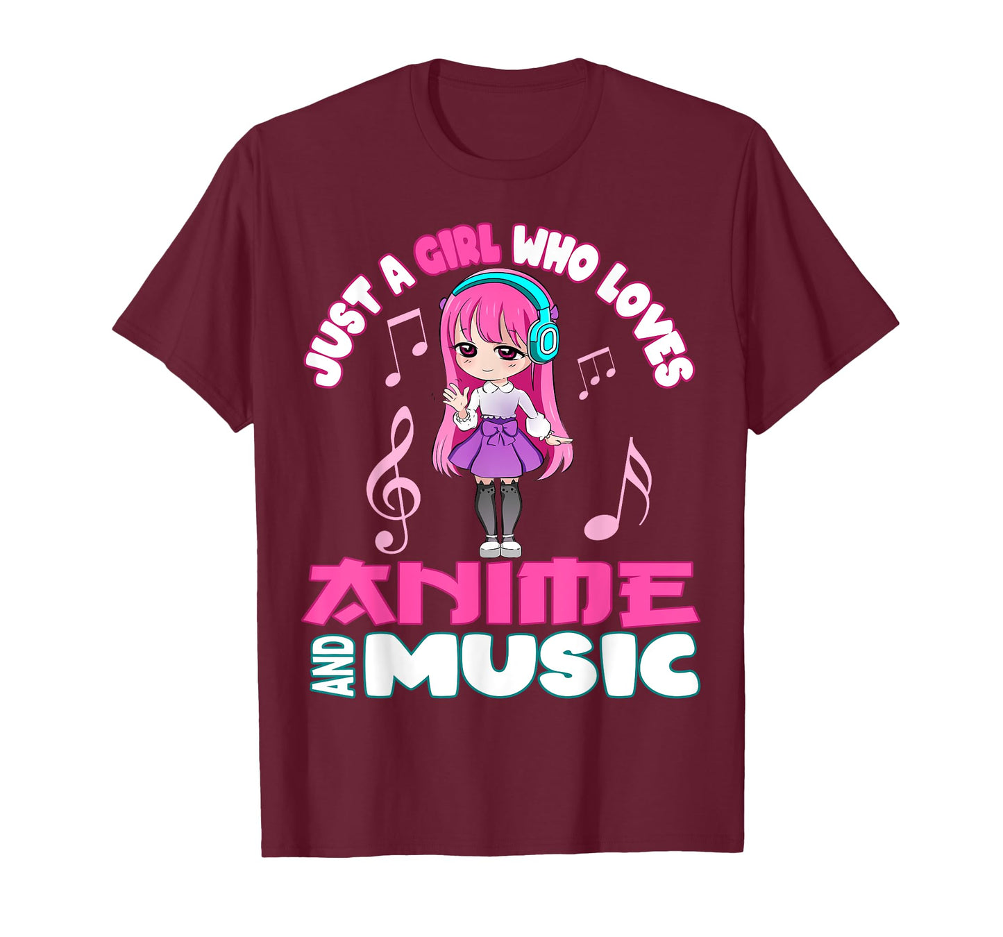 Funny Anime and Music Girl for Teen chibi graphic T-Shirt