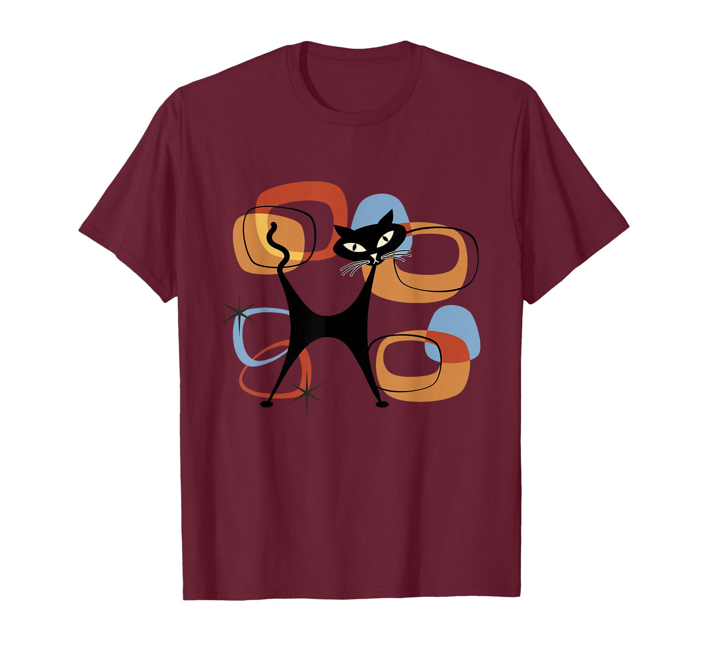 Midcentury Cat Mid Century Retro Atomic Age Space Beige Blue T-Shirt