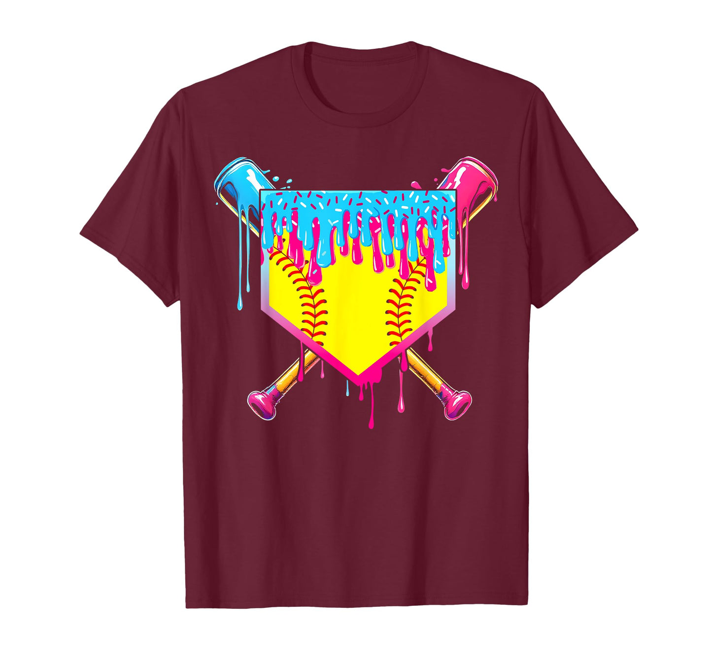 Softball Drip Girls Mom Ice Cream Drip Game Day Womens T-Shirt