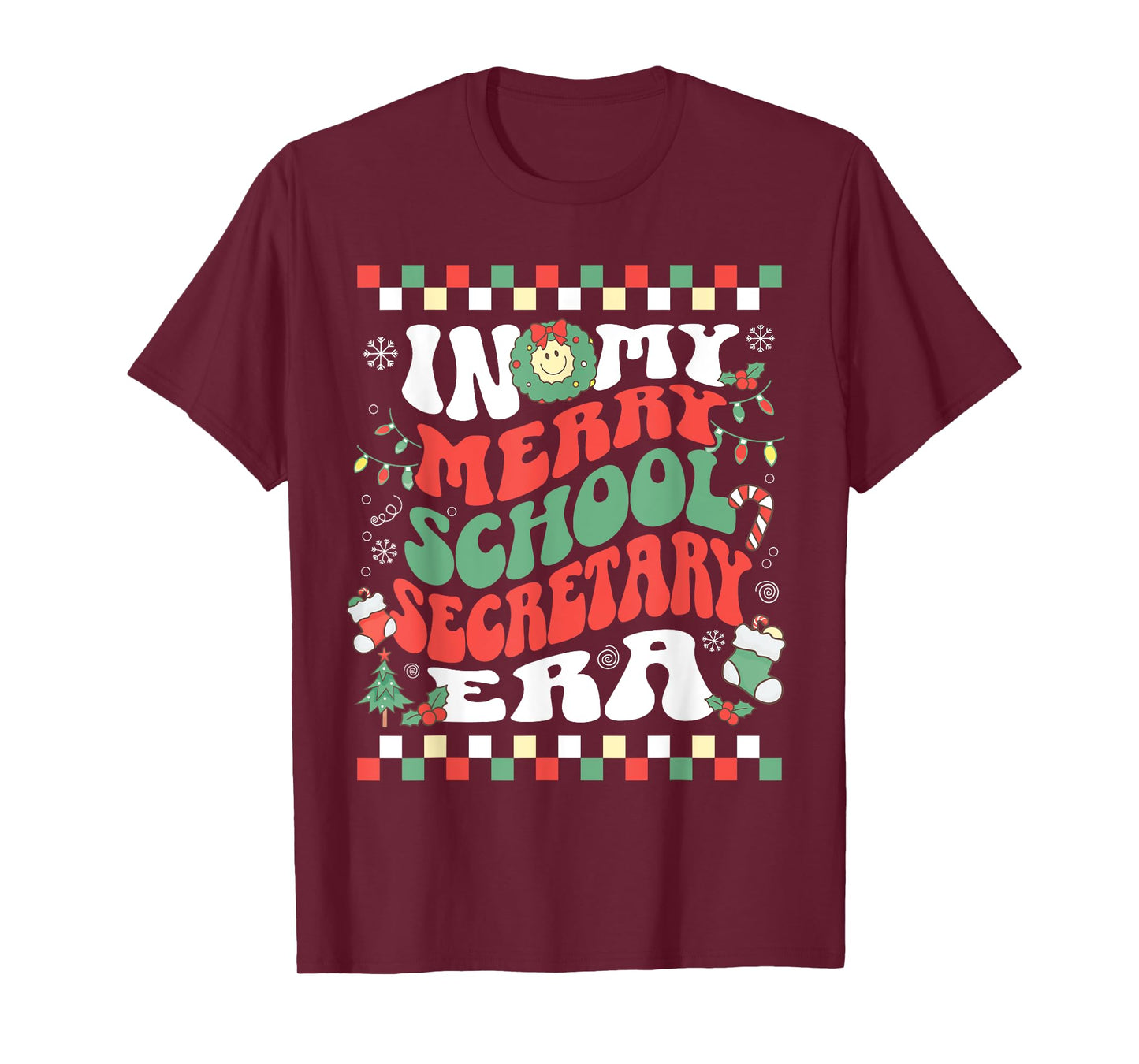 In My Merry School Secretary Era Retro Groovy Christmas T-Shirt