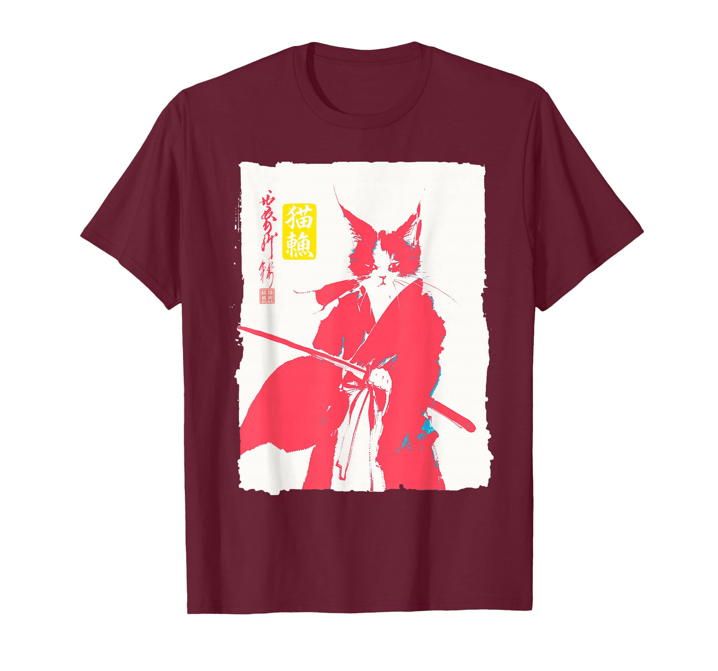 Samurai Cat Japanese Art Funny Anime Manga Graphic T-Shirt