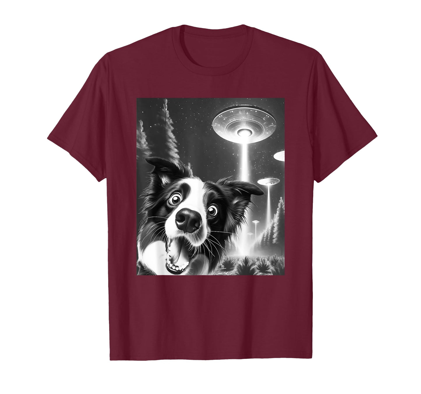 Funny Border Collie Alien UFO Taking a Selfie Dog Mom Dad Men Women Girls Kids T-Shirt