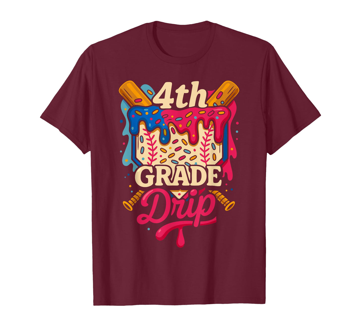 Kids 4th Grade Ice Cream Drip Baseball Back to School T-Shirt