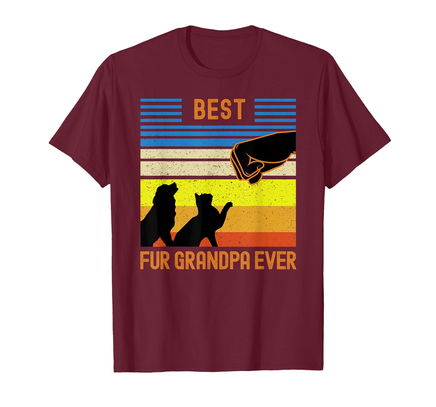 Mens Best Fur Grandpa Ever Funny Vintage Retro Dog and Cat Owner T-Shirt