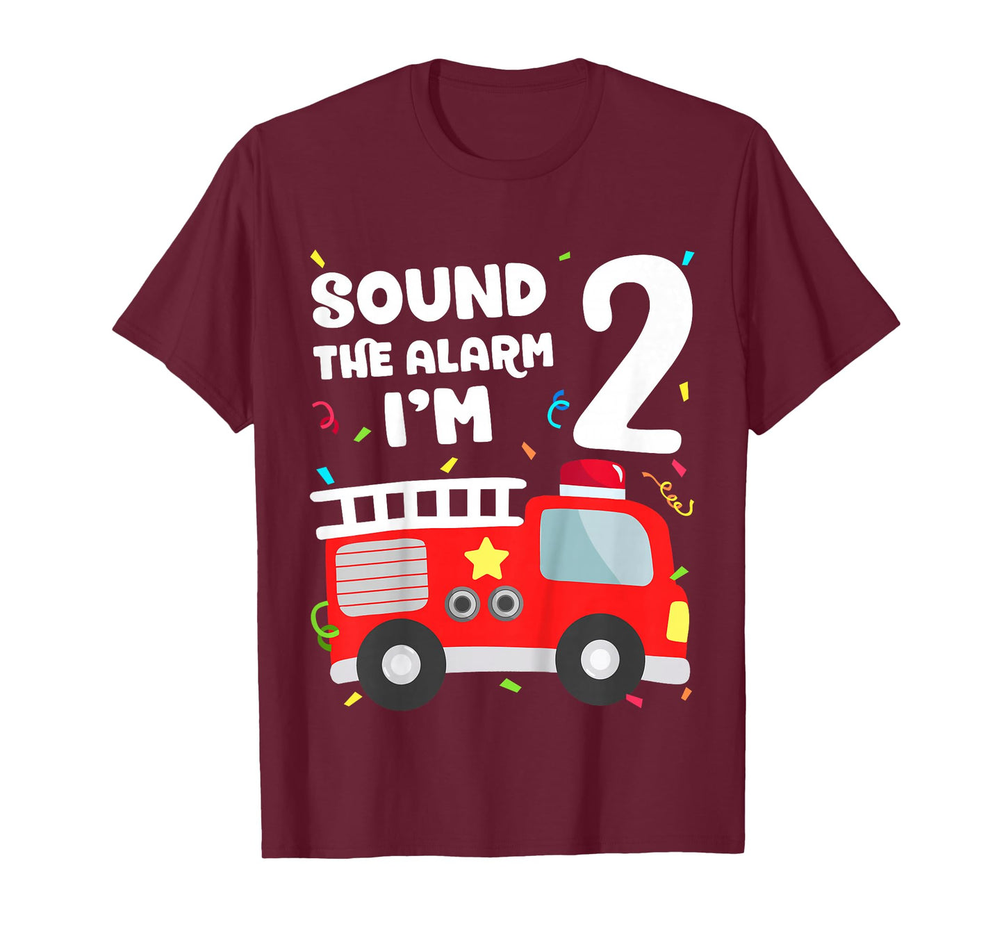 Kids Fire Truck 2nd Birthday Toddler Boy Firefighter 2 Year Old T-Shirt