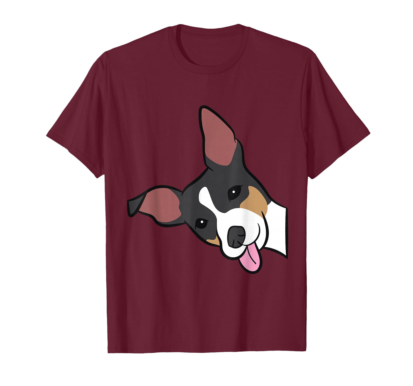 Rat Terrier Dog Peeking From Side Funny Rat Terrier Men Women Girls Kids T-Shirt