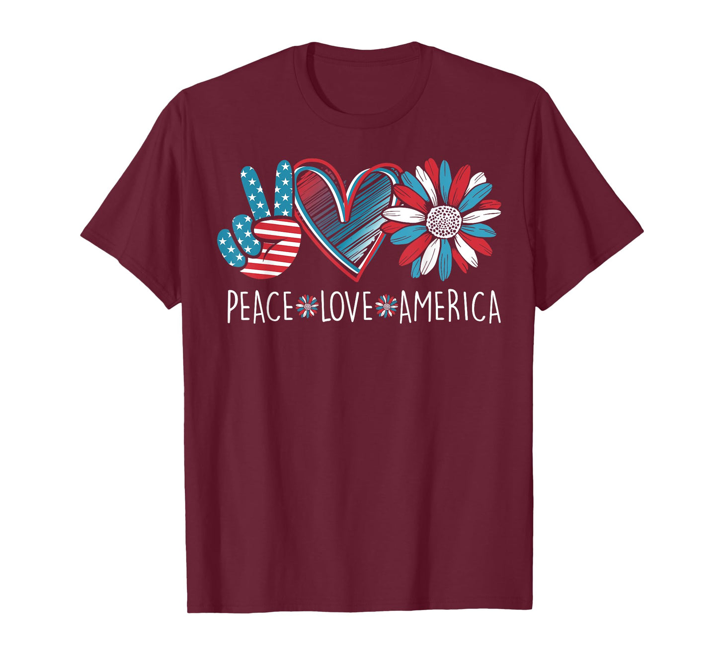 Peace Love America Daisy 4th July Patriotic US American Flag T-Shirt