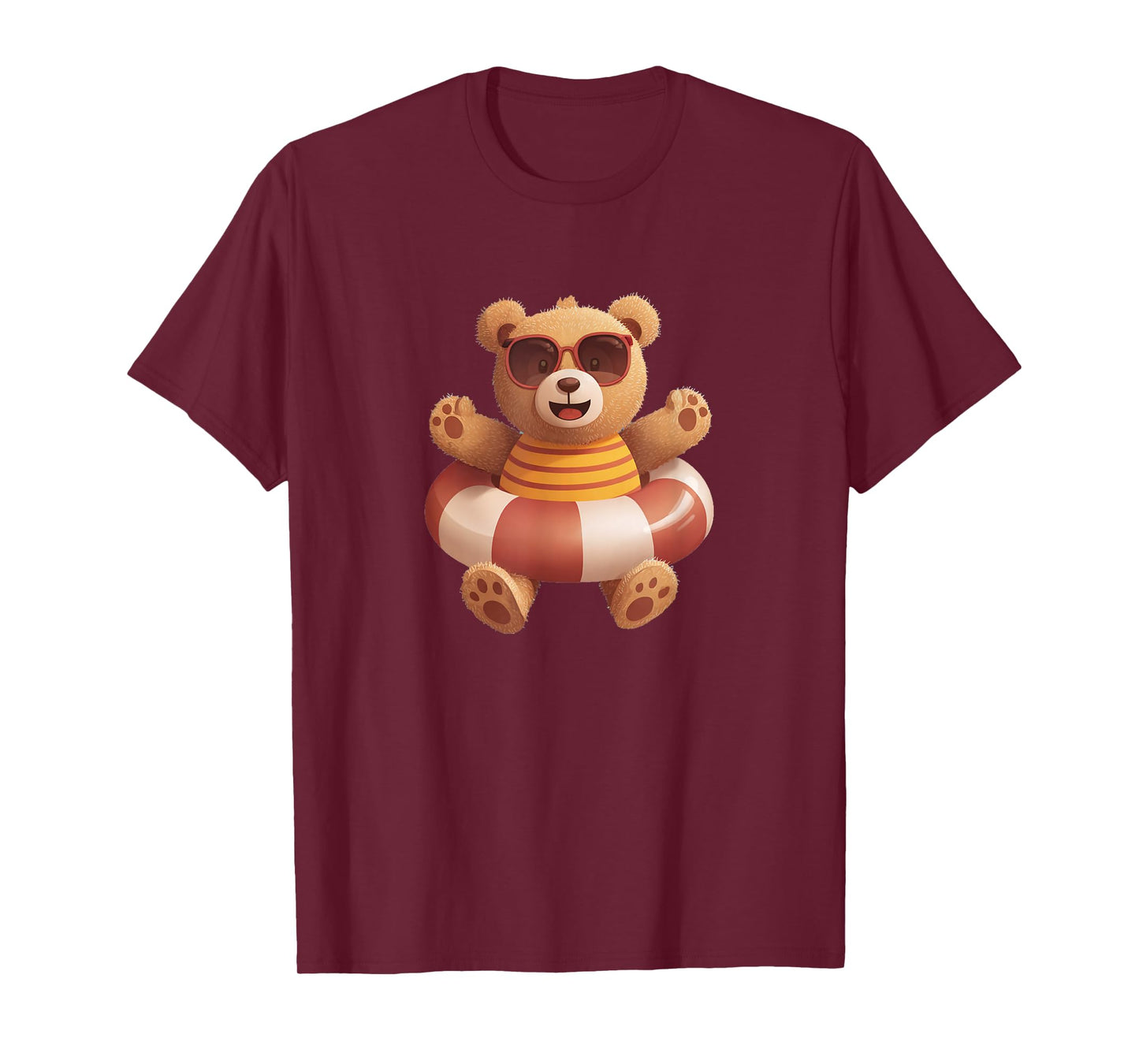 Happy Teddy Bear in Pool Ring T-Shirt
