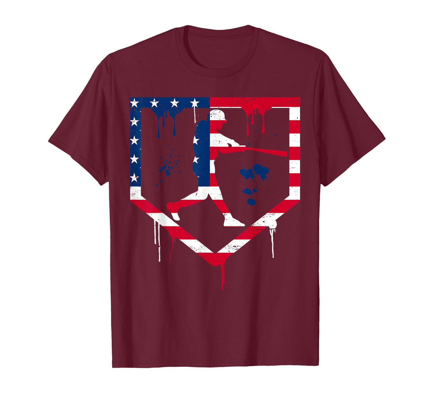 Baseball Drip American Flag Bat 4th Of July Patriotic Boys T-Shirt