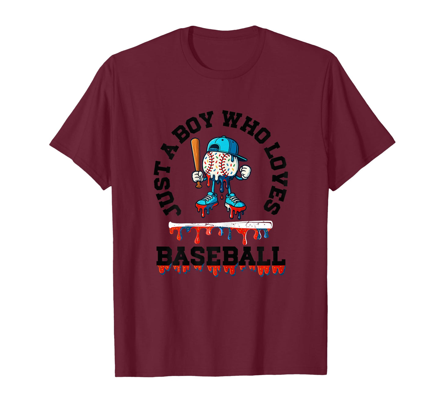 Sport Fan Baseball Lover Boys Batter Baseball Ice Cream Drip T-Shirt