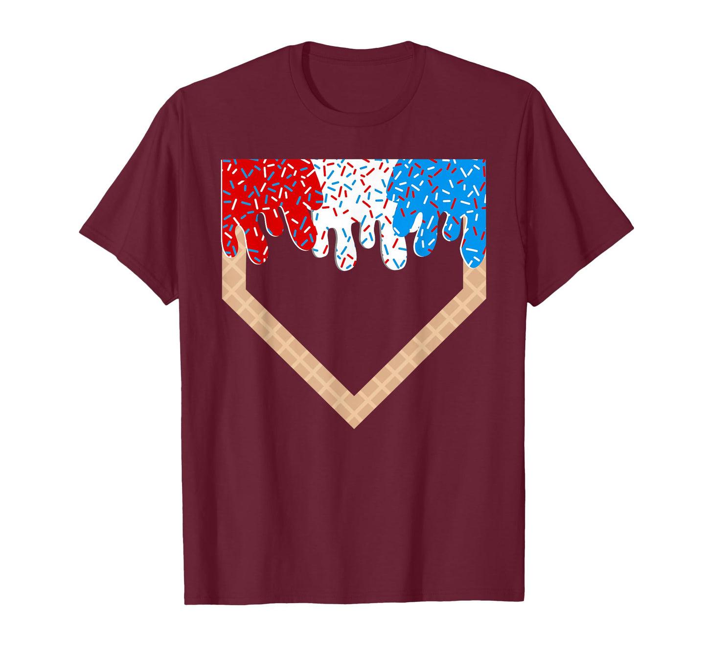 Red White and Blue Baseball Drip Ice Cream Sprinkles Boys T-Shirt