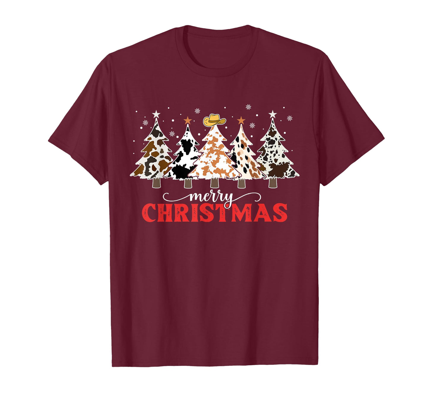 Country Christmas Tree Cowhide Xmas Cow Farm Cowboy Western T-Shirt