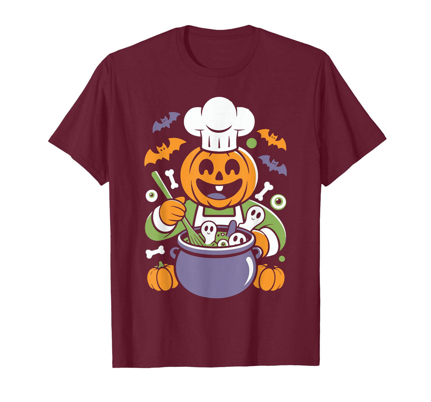 Funny Pumpkin Chef Cooking Halloween Cauldron Design T-Shirt