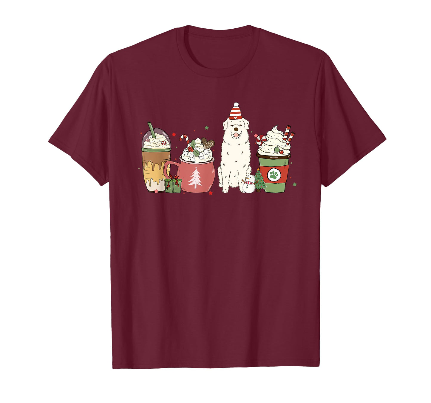 Great Pyrenees Coffee Latte Winter Christmas Dog Mom Holiday T-Shirt