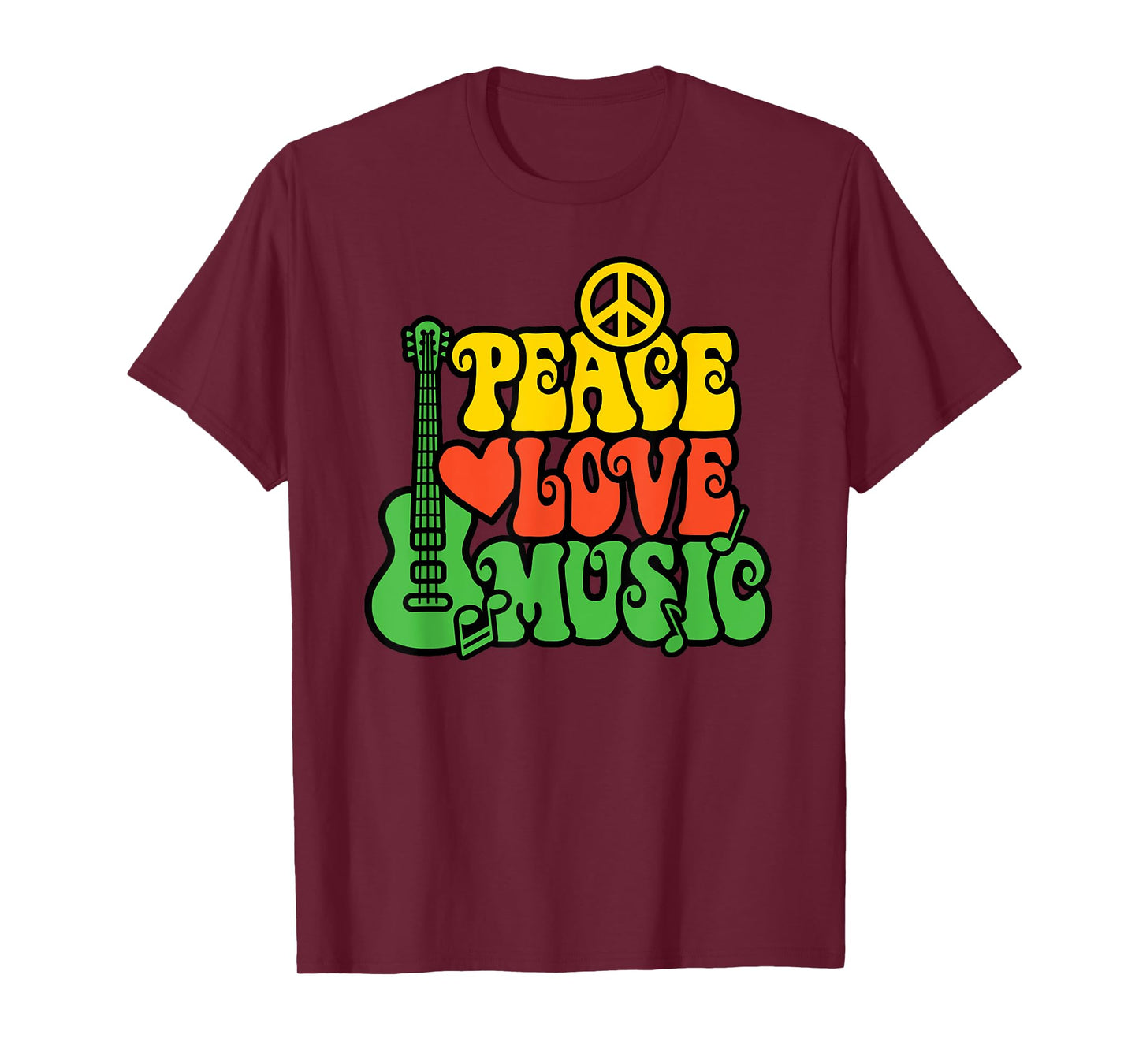 PEACE LOVE MUSIC Reggae Guitar T-Shirt for Everyone T-Shirt