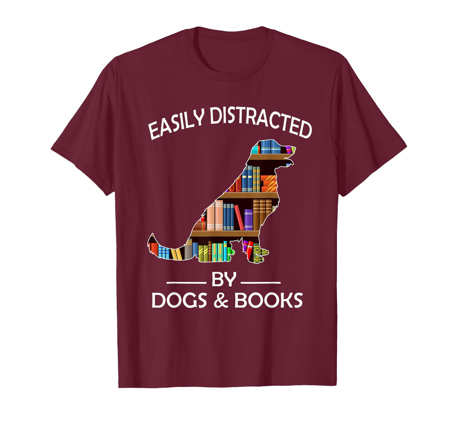 Easily Distracted By Dogs & Books Funny Golden Retriever T-Shirt