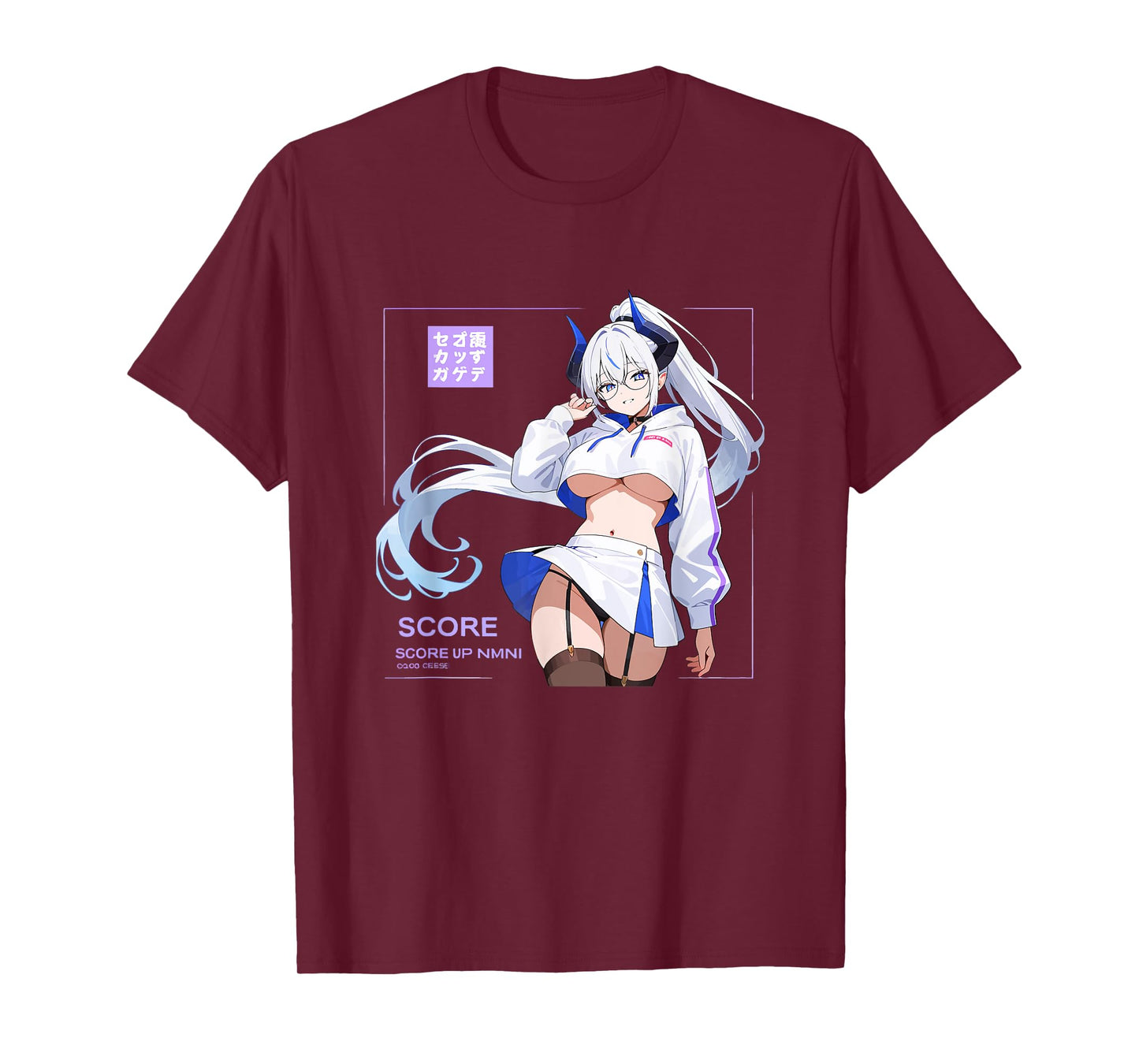 Waifu Sexy Anime Girl Horns Glasses Skirt Japanese Manga T-Shirt