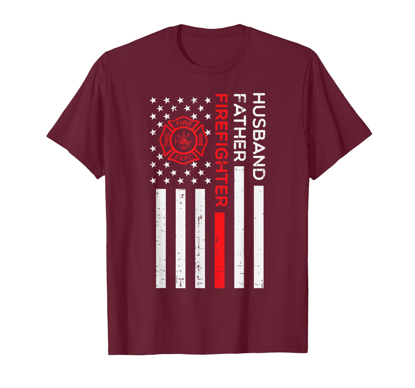 Husband Father Firefighter US Flag Fathers Day Fireman Men T-Shirt
