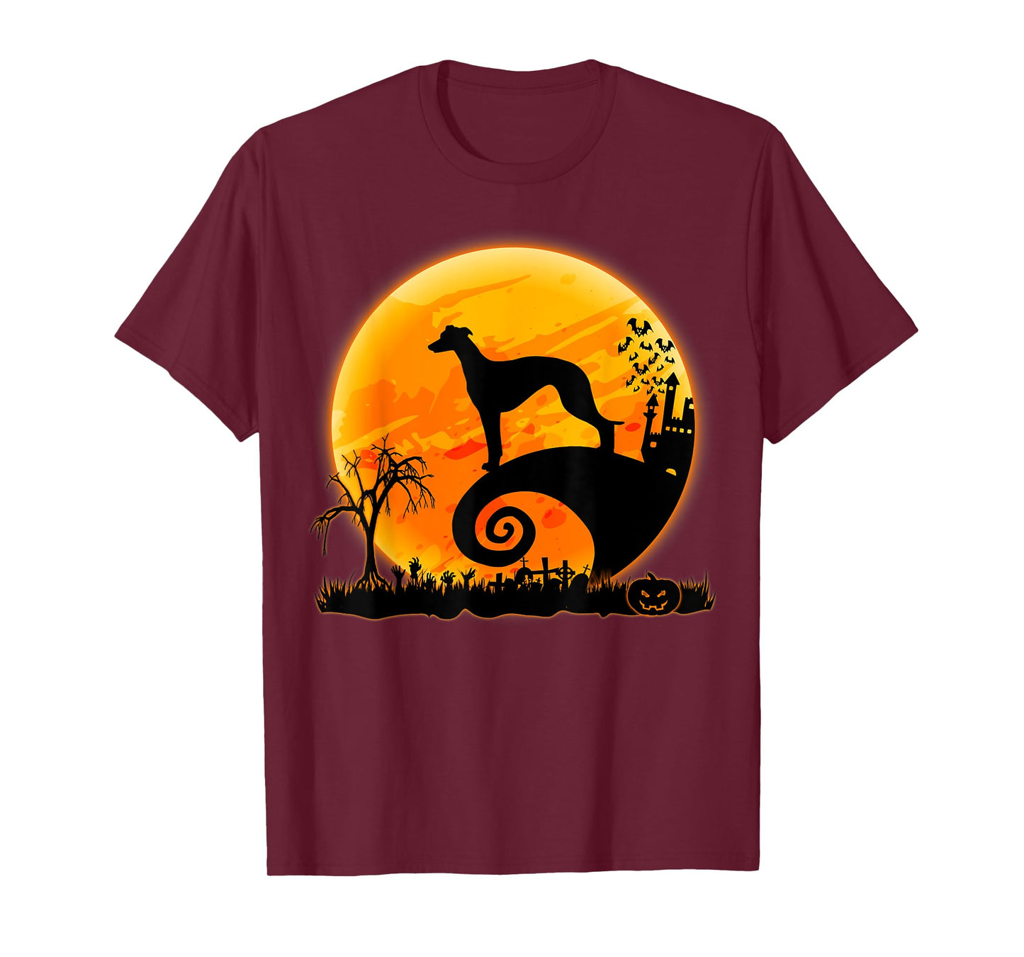 Whippet Dog Scary And Moon Funny Halloween Costume Men Women Kids T-Shirt