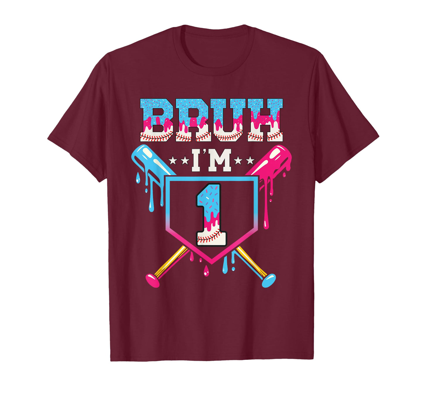 Bruh Baseball 1 Year Old Ice Cream 1st Birthday Boy Number 1 T-Shirt