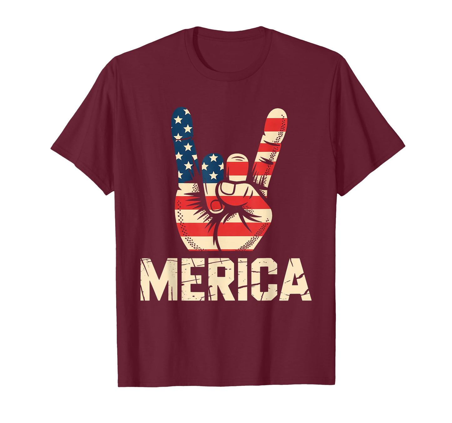 Merica Rock Sign 4th of July Vintage American Flag Retro USA T-Shirt
