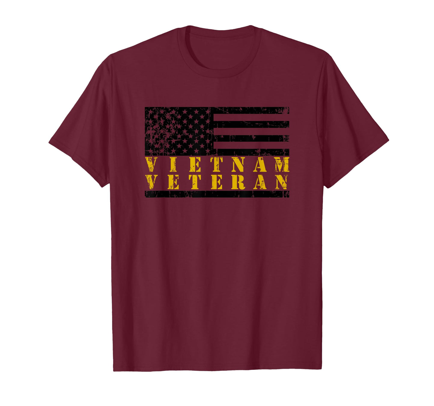 Vietnam Veteran Yellow Text Distressed American Flag T-Shirt