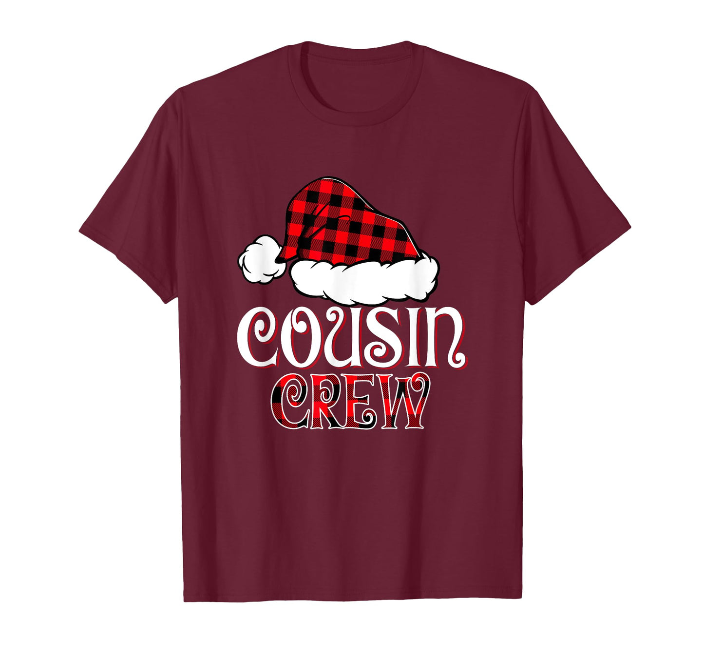 Christmas Cousin Crew Buffalo red Plaid Santa Hat Pajamas PJ T-Shirt