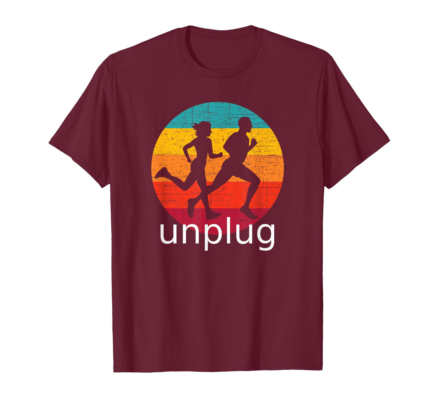 Vintage Running Unplug over Retro Sunset T-Shirt