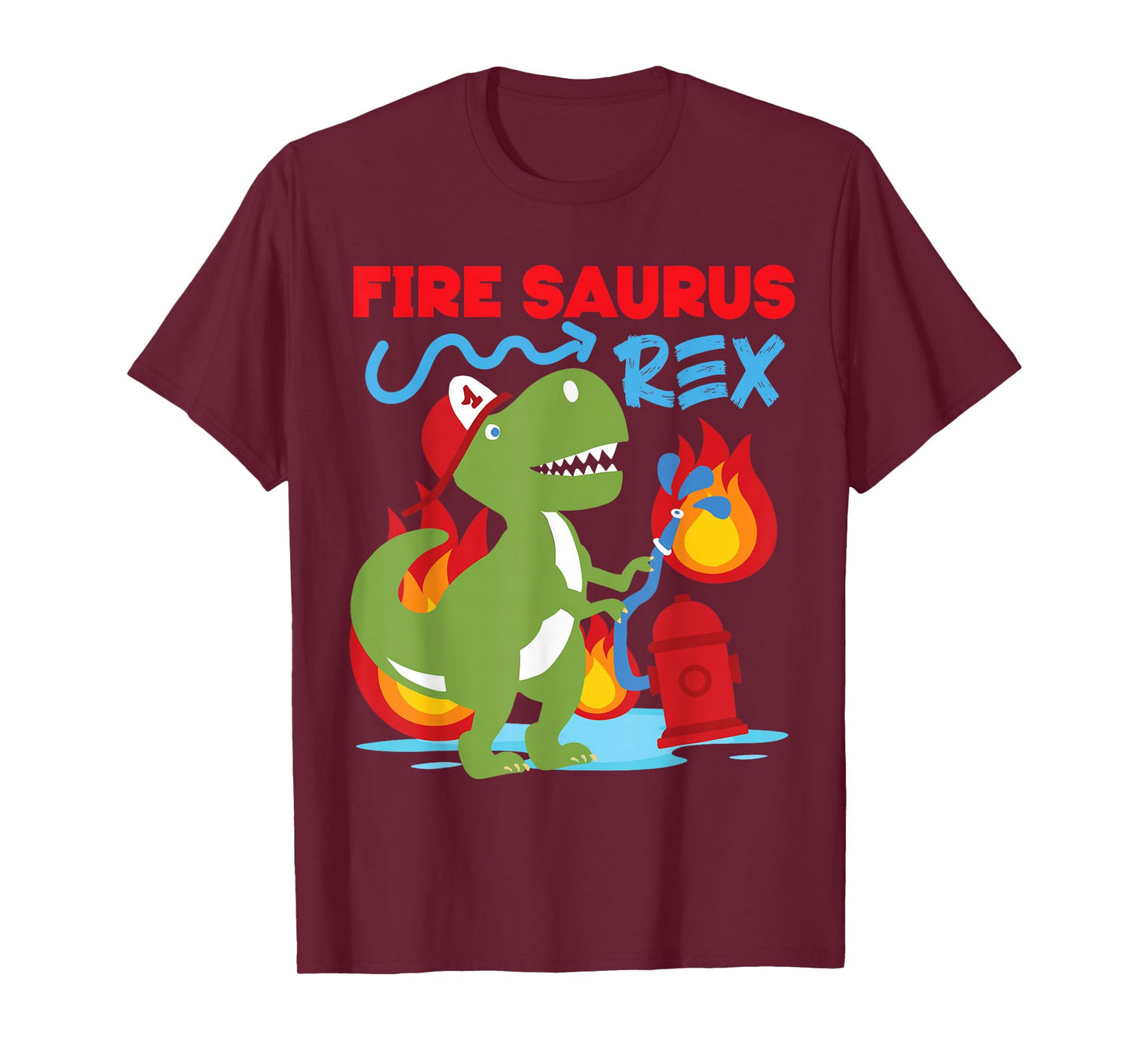 Fire Saurus Rex Firefighter Dinosaur T-Shirt