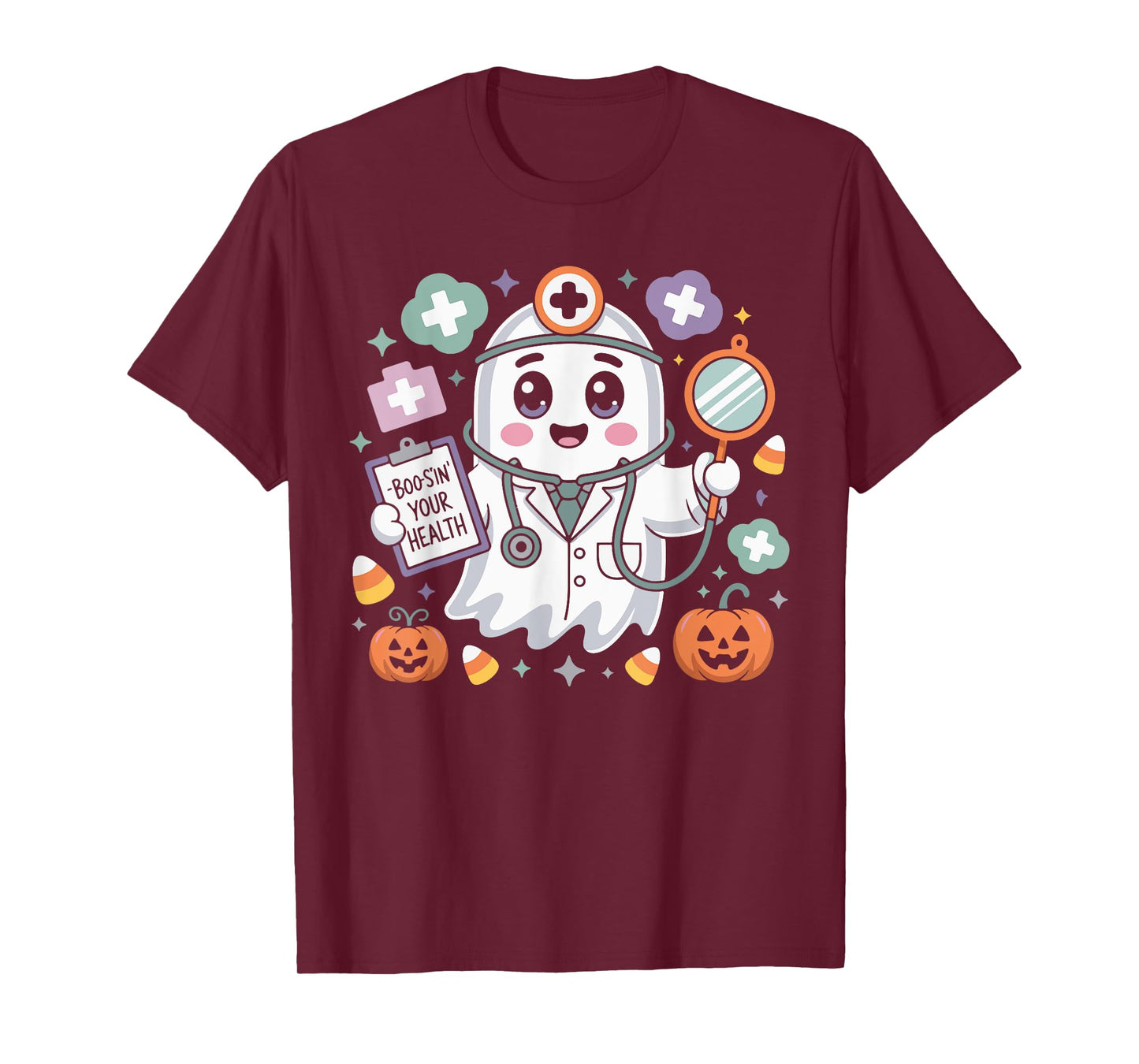 Ghost Doctor Costume Funny Halloween Medical Stethoscope Men T-Shirt