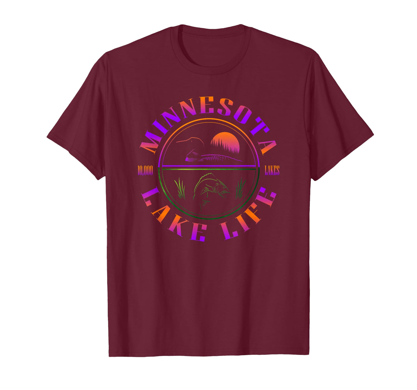 Minnesota Lake Life with Loon, Walleye, and Sunset T-Shirt
