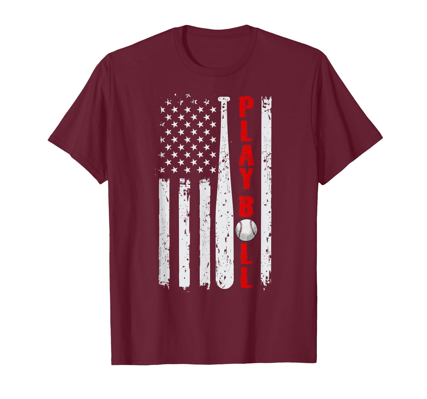 Baseball USA Flag Ball and Bat PLAY BALL Softball Baseball Women Girls Kids Men T-Shirt