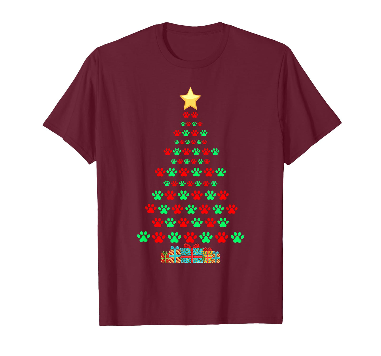 Super Cute Dog Paws Print Christmas Tree T-Shirt