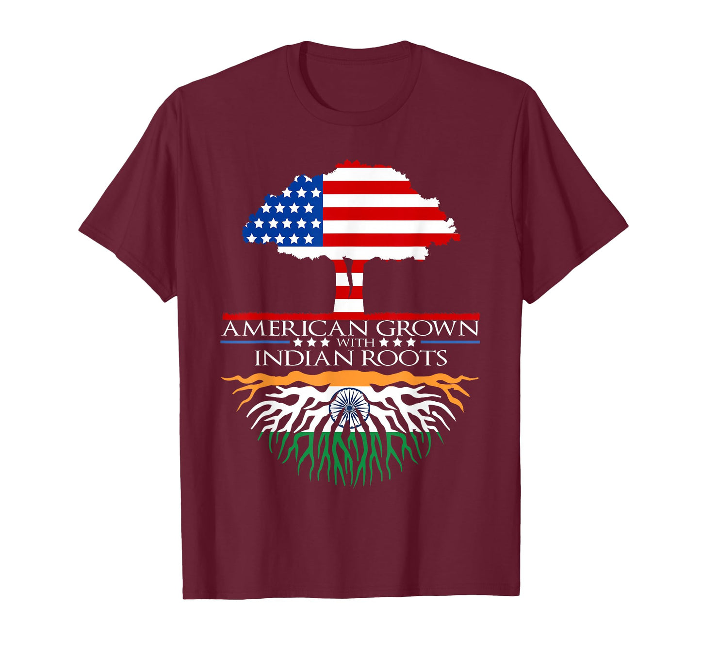 Indian Roots American Grown Tree Flag USA India Asian T-Shirt