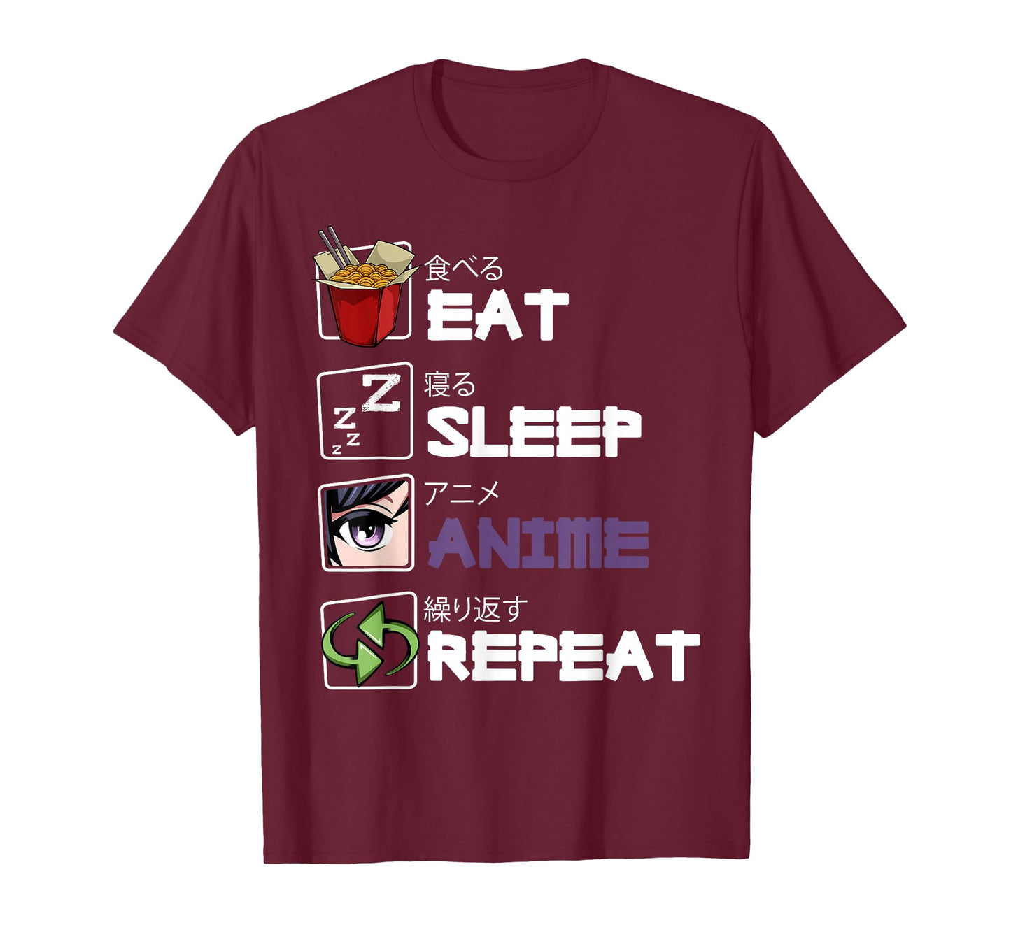Eat Sleep Anime Repeat Kawaii Otaku Manga Japan Fan Kanji T-Shirt