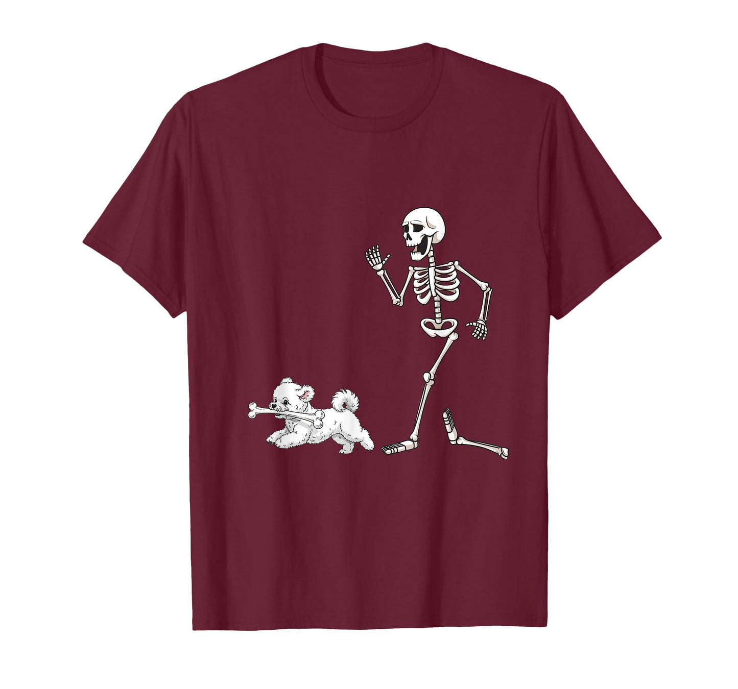 Funny Halloween Bichon Frise and Skeleton T-Shirt