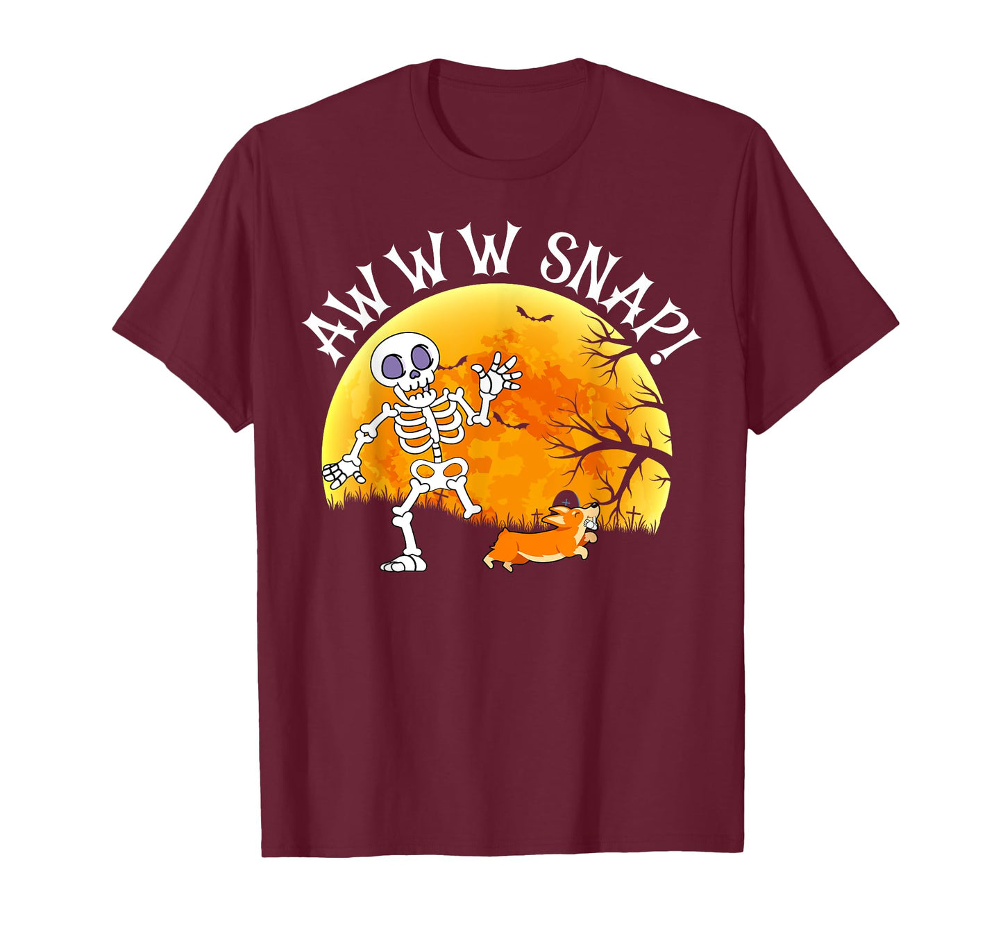 Awww Snap Funny Skeleton Corgi Dog Pun Spooky Halloween T-Shirt