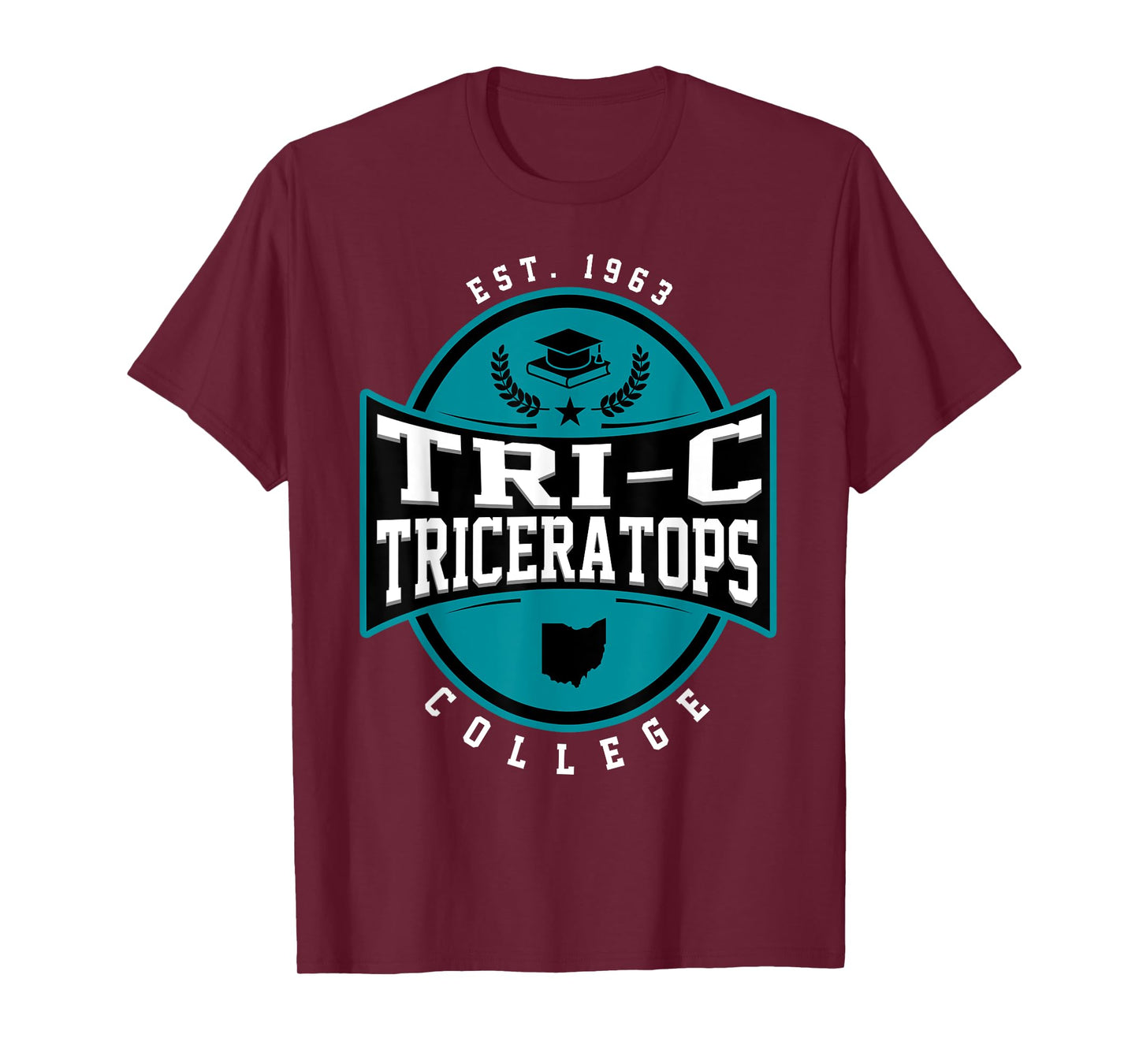 Tri-C Triceratops Cuyahoga Community College Arch Design T-Shirt