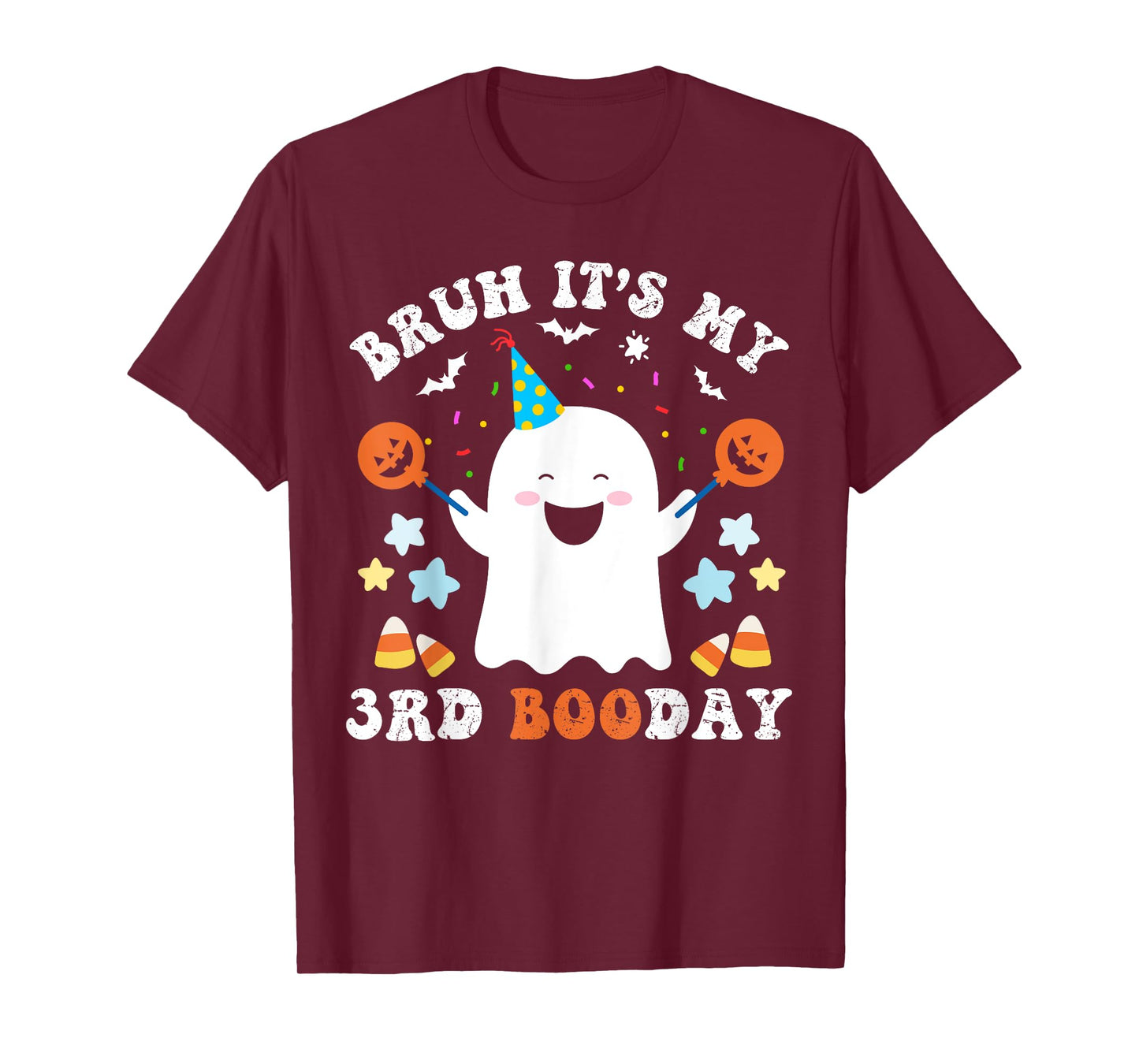 Bruh It's My 3rd Boo Day-Funny Halloween Ghost Birthday Kids T-Shirt