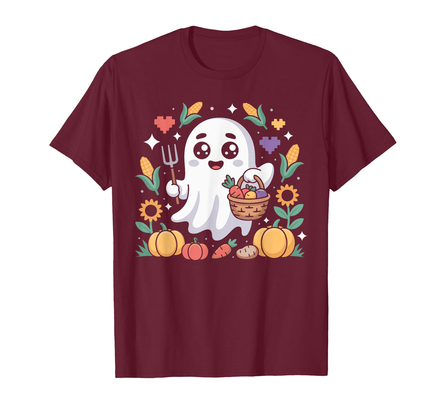 Ghost Farmer Harvesting Veggies Pumpkins Men Halloween Fun T-Shirt