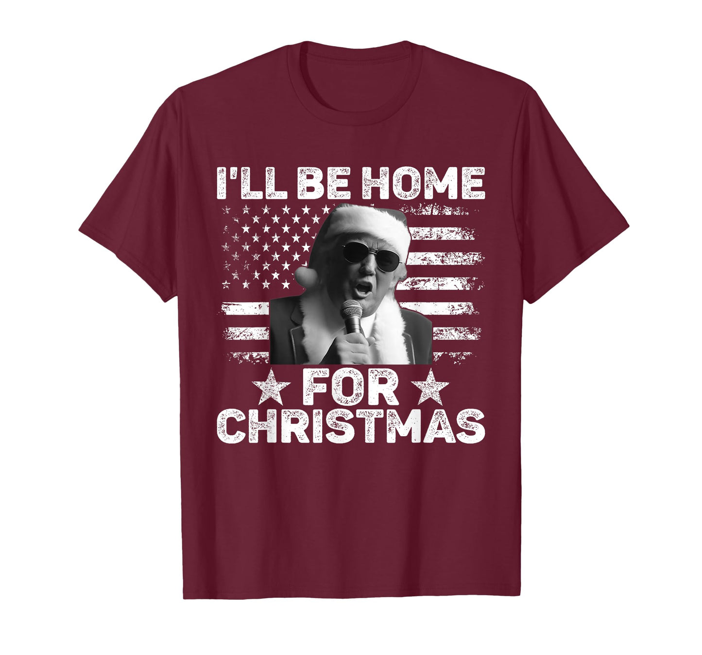 I'll Be Home For Christmas Santa Trump Xmas USA Flag Pajamas T-Shirt