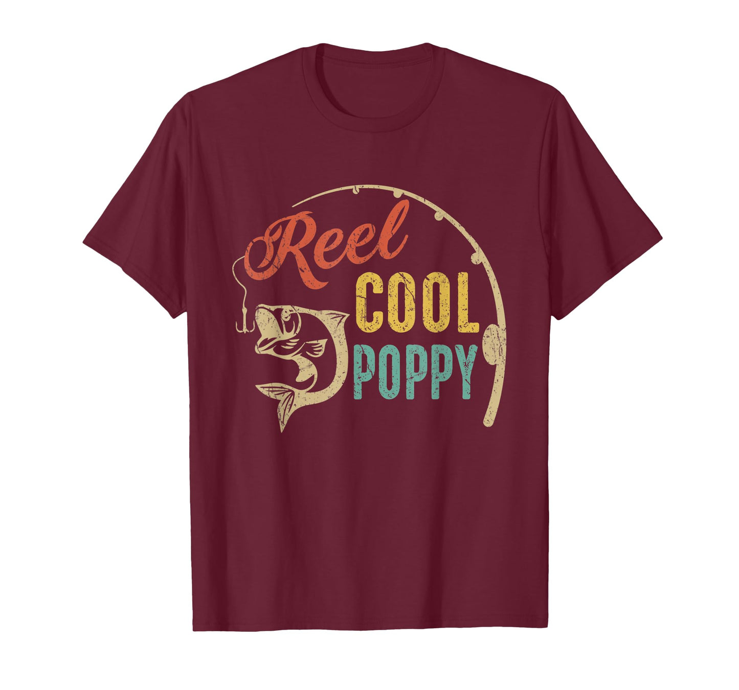 Mens Funny Fathers Day Vintage Fishing Reel Cool Poppy T-Shirt