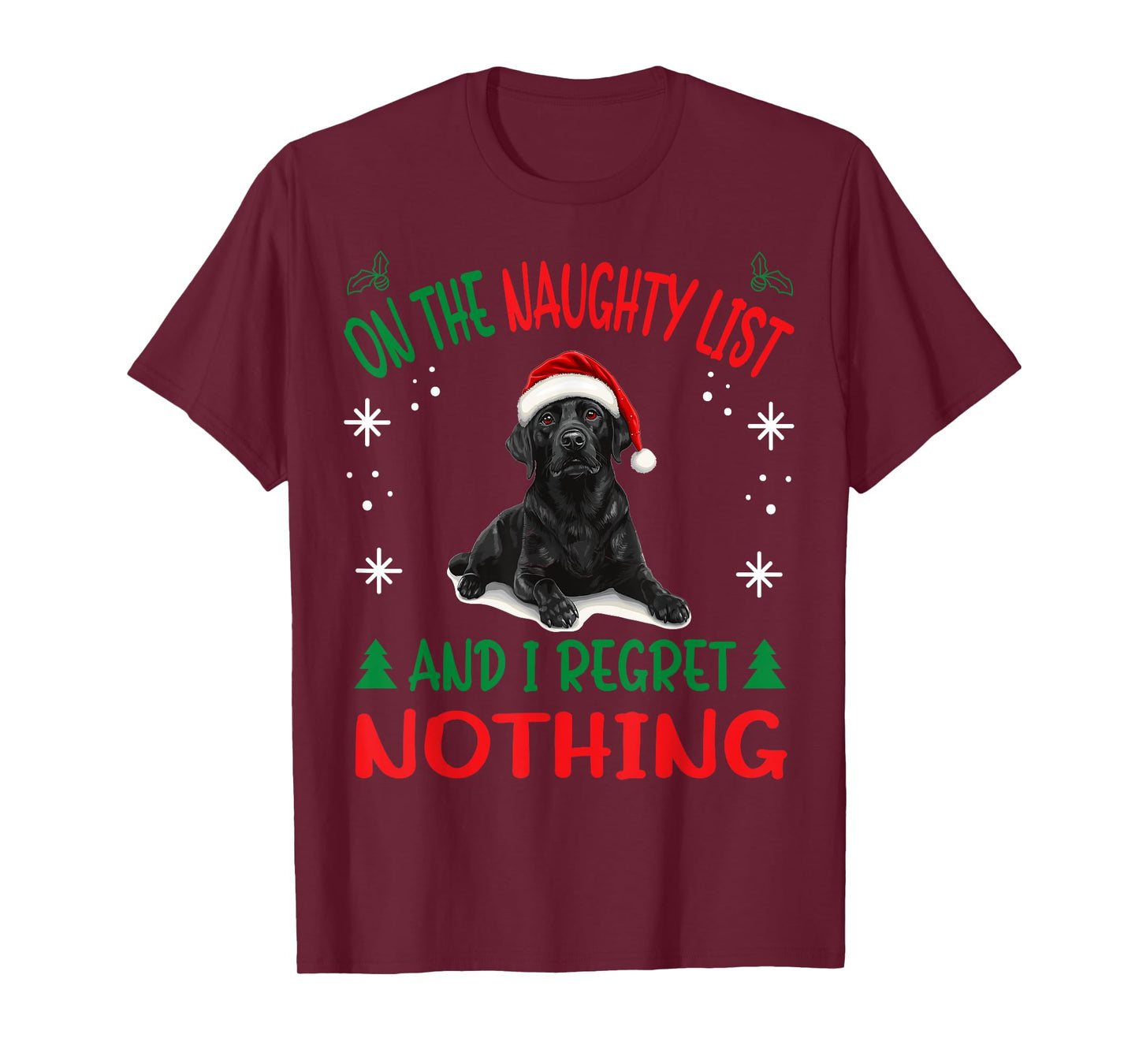 Cute Labrador Retriever Dog Christmas On The Naughty List T-Shirt