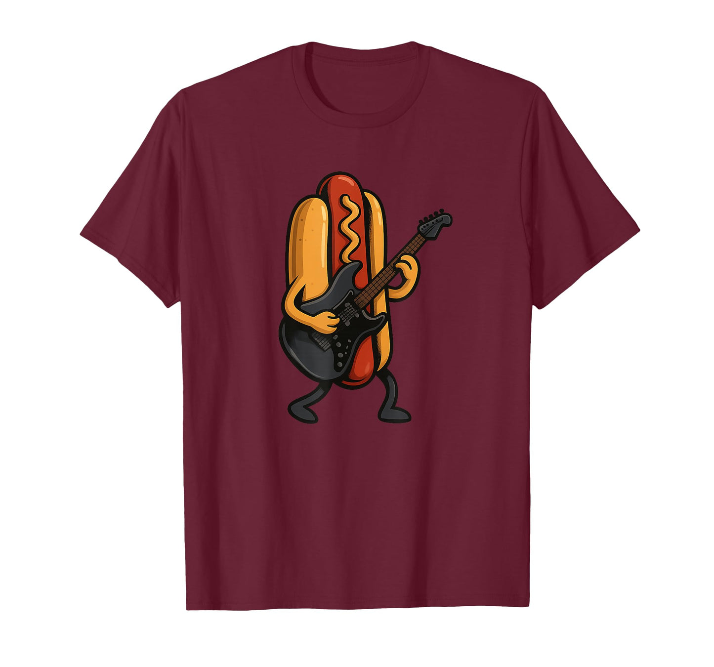 Cool Hot Dog Costume with Electric Guitar for a Rocking Look T-Shirt